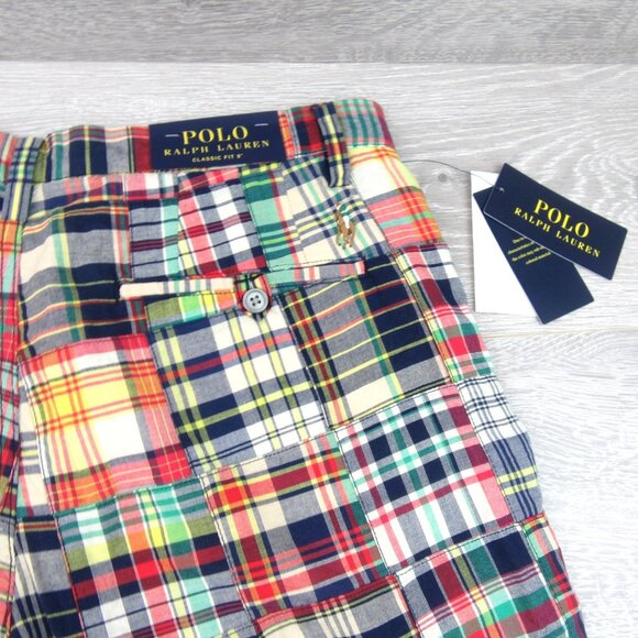 Polo Ralph Lauren Patchwork Madras Chino Shorts Classic Fit 9" Men's Size 34 NEW - Picture 8 of 15